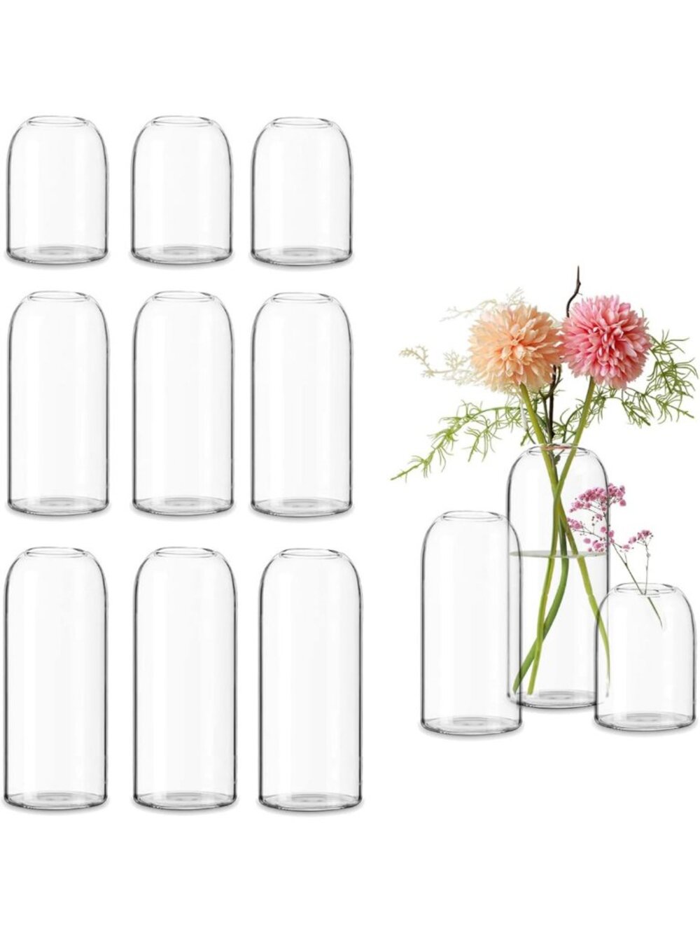 Set of 12 Clear Glass Bud Vases - Modern Cylinder Flower Holders for Home Decor